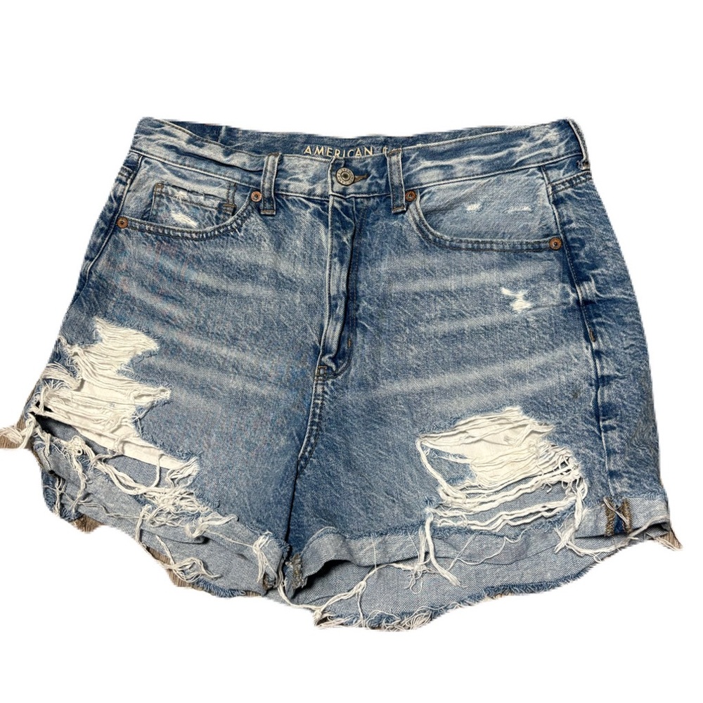 American Eagle Outfitters Ripped High-Rise Light Blue Denim Shorts